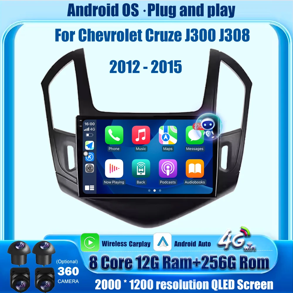 

Автомобильный радиоприемник с QLED-экраном, мультимедийный плеер, GPS-навигация для Chevrolet Cruze J300 J308 2012-2015 Android 16 Auto Carplay BT DSP