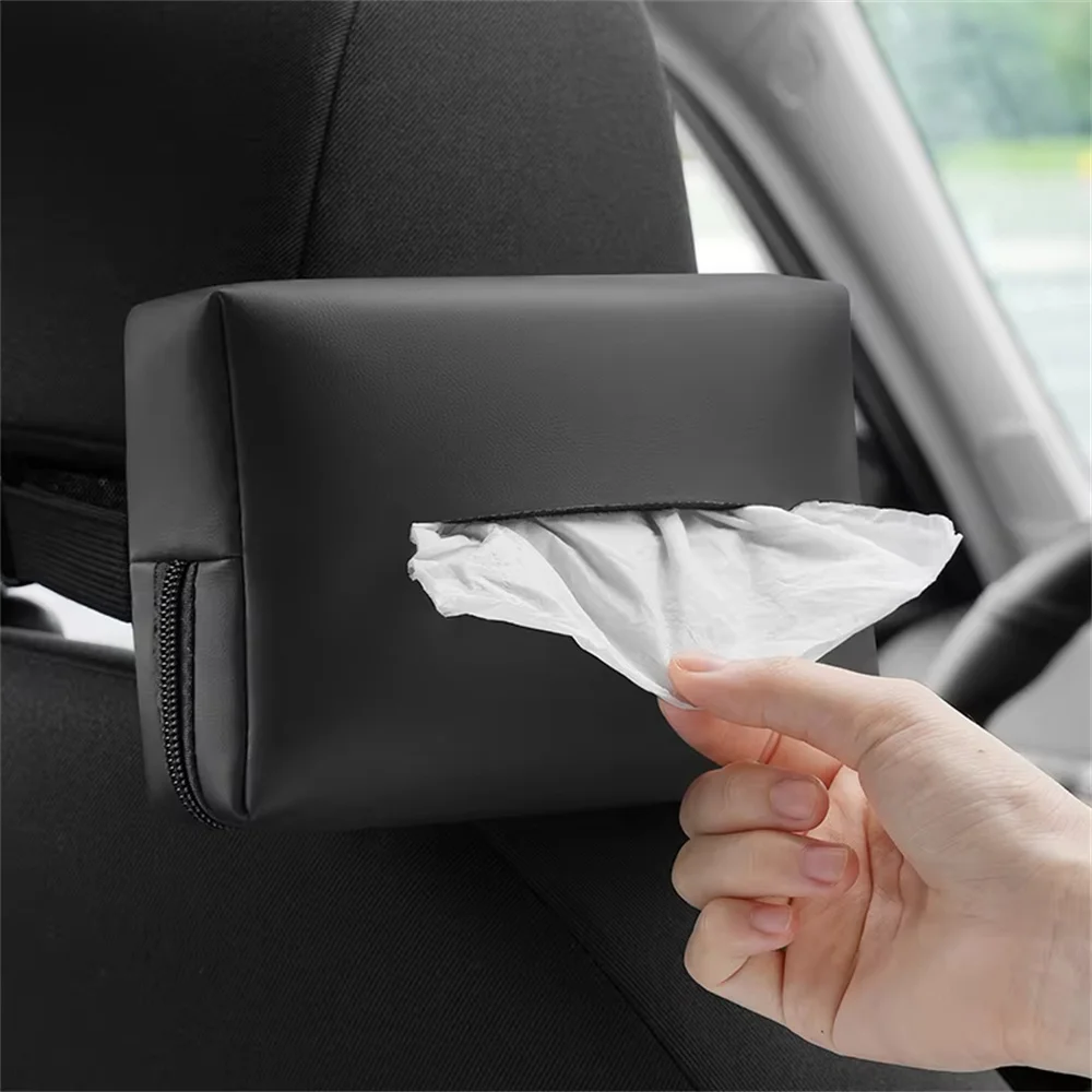 Car Tissue Box Holder Nappa Leather Car Center Console Armrest Napkin Box Sun Visor Backseat Tissue Case with Fix Strap