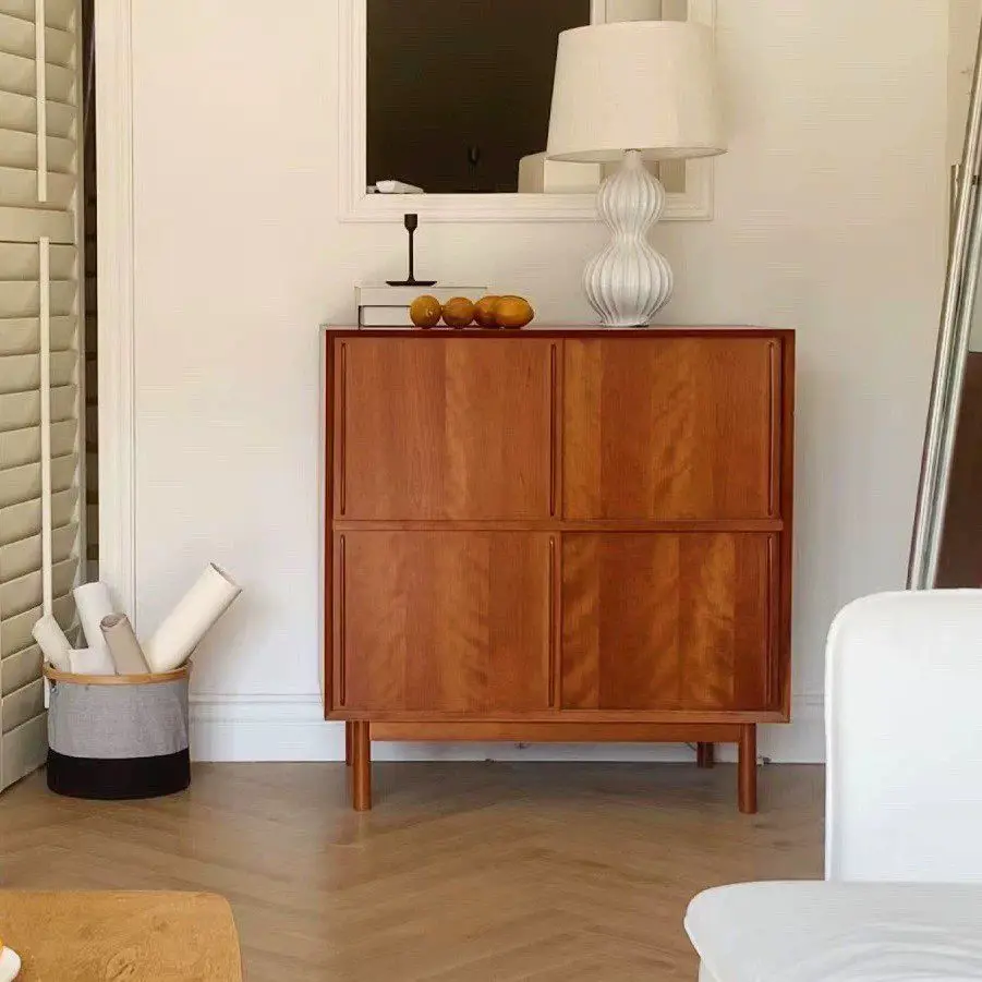 Solid wood dining side cabinet, Nordic medieval storage side cabinet, retro locker, French  square