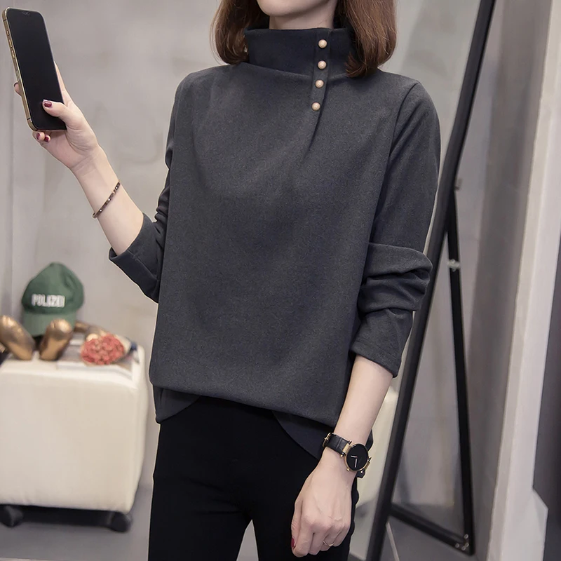 

plus Size Women's Thickened Double-sided Velvet Half-high Collar Base Shirt Slimming Stylish Age-reducing Inner Wear Top