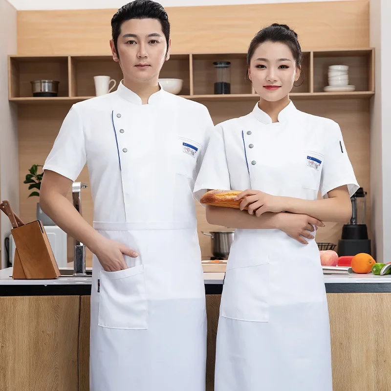 Summer Unisex Short-Sleeve Cook Coat Chef Jacket Kitchen Uniform Men Restaurant Hotel Cafe Barber Shop Waiter Work Wear Shirt