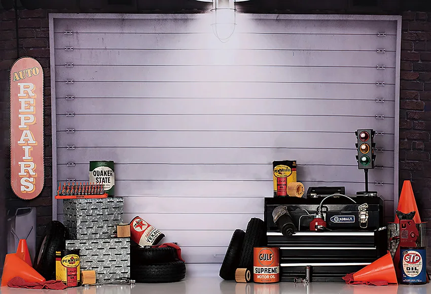 Mehofond อุปกรณ์ถ่ายภาพพื้นหลังโรงรถสำหรับซ่อมรถยนต์ฉากหลังของเด็กอุปกรณ์สำหรับสตูดิโอถ่ายรูป