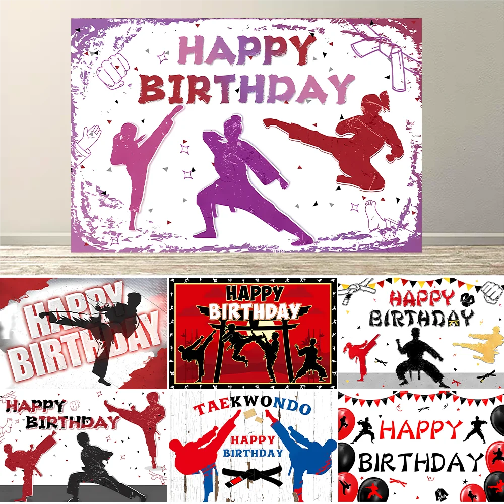 Bannière de fête d'anniversaire de karaté Taekwondo, arrière-plan de sport, décor d'artiste Martial pour hommes et garçons, fournitures d'accessoires de fête d'anniversaire
