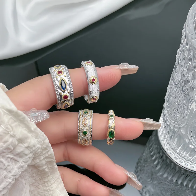 

Fashionable Vintage Lace Open Ring for Women Exquisite Craftsmanship Middle-Aged Court Style Alloy Sand Gold Ring Trendy Jewelry