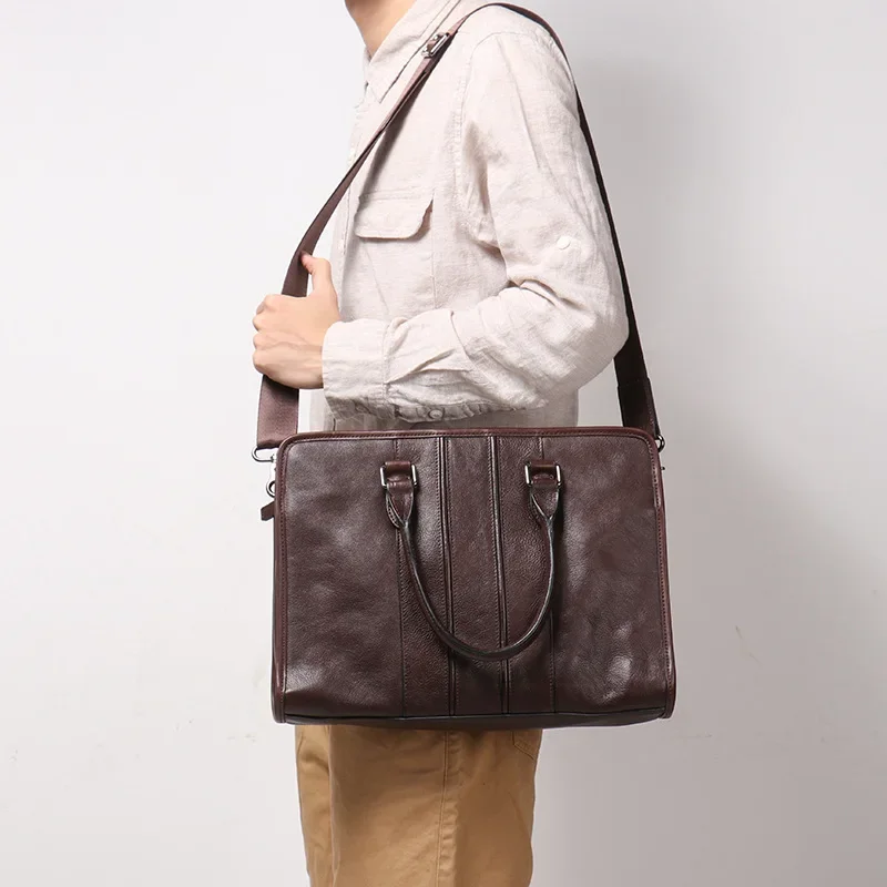 Портфель из натуральной кожи для мужчин, вместительная сумка через плечо для бизнеса с отделением для ноутбука