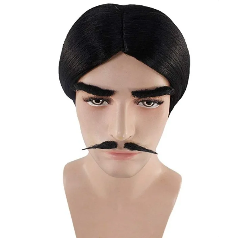 映画アダムスファミリーゴメスアダムスコスプレウィッグひげ眉毛 3 ピース/セット模擬髪フェスティバルパーティー仮面舞踏会フルウィッグ
