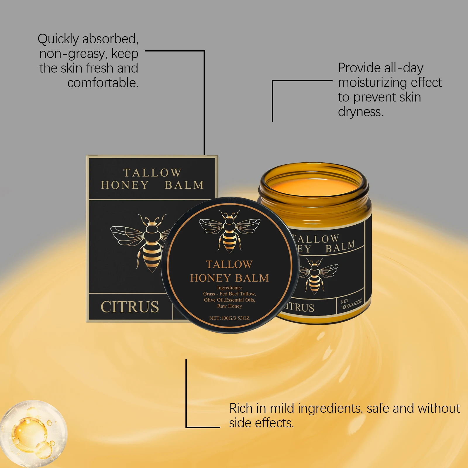 탈로우 허니 크림 손상된 피부 복구 탄력 개선 부드러운 미백 칙칙함 완화 탄력 강화 얼굴 바디 시트러스 향 로션