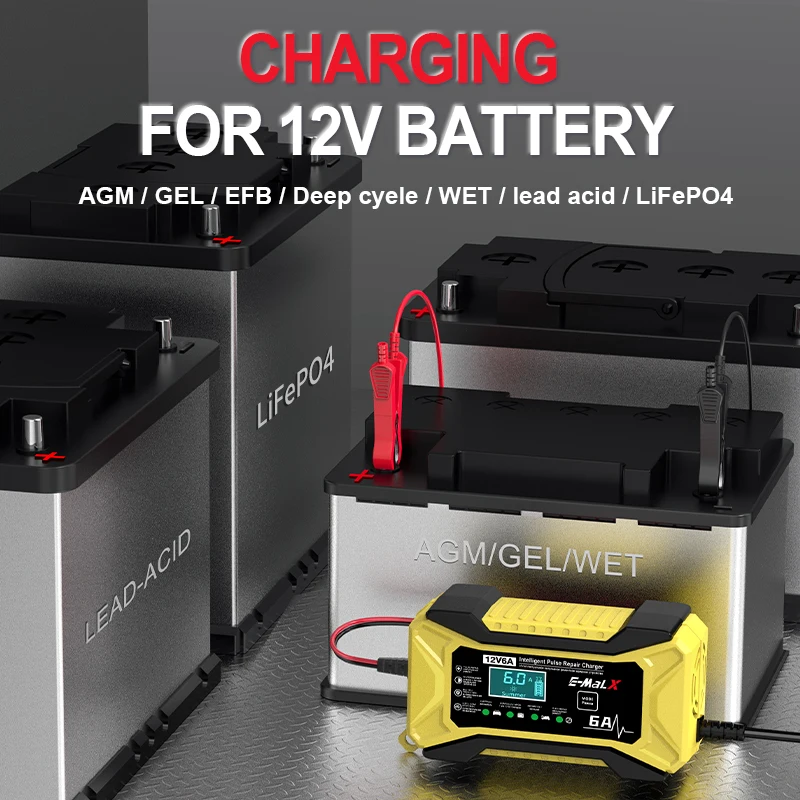 12V 6A Auto Batterie Ladegerät Für LiFePO4 Blei Säure AGM GEL EFB Smart Elektrische Motorräder Ladegerät 14,6V 6A Lithium-Batterie Reparatur