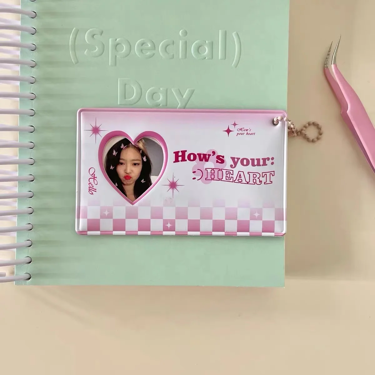 Love Heart photo frames Kpop Photocard Card Holder Idol Photo Protector Photo Sleeves pendant with chain Stationery