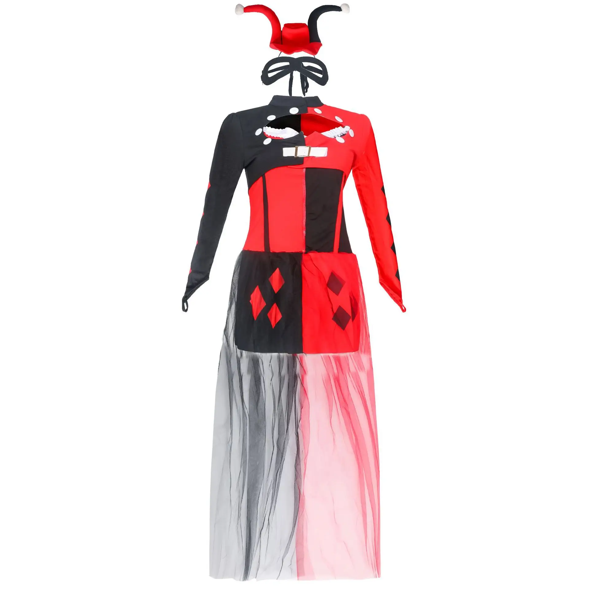 Funny Circus Clown Cosplay Costume for Women Dress Up Scary Evil Joker Tulle Dress Adult Clothing Halloween Carnival Party