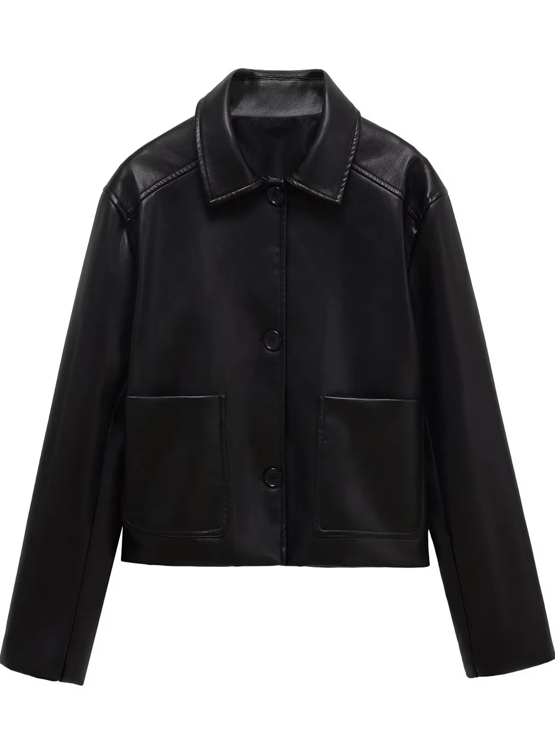 معطف Ele Pure Color ort Leather Jaet MD للسيدات لخريف جديد غير رسمي منقوع Faion بسيط بأزرار لأعلى