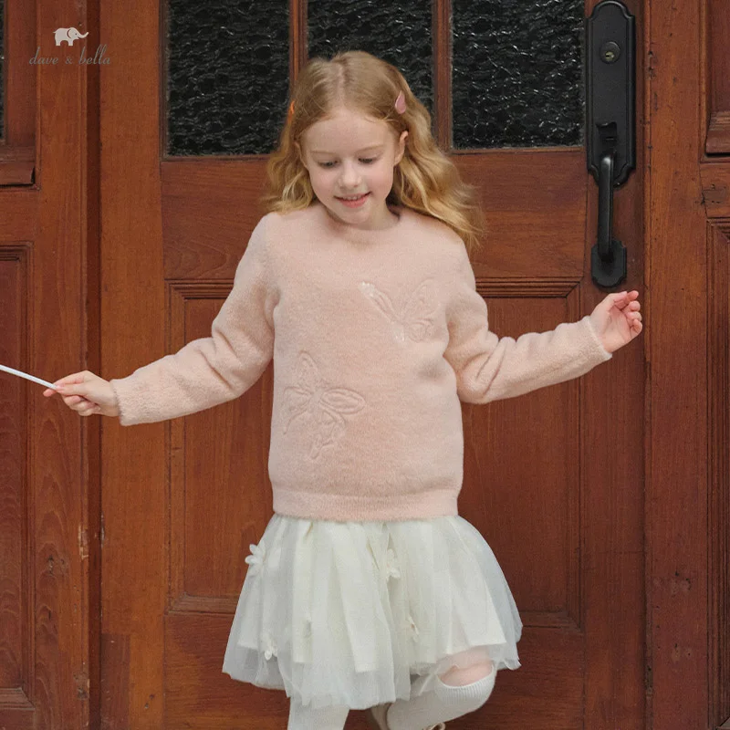 

Dave Bella Girls Knitted Sweater Autumn Winter Long Sleeve Children Plush Casual Pullover Warm Outerwear Kids Clothing DK4242985