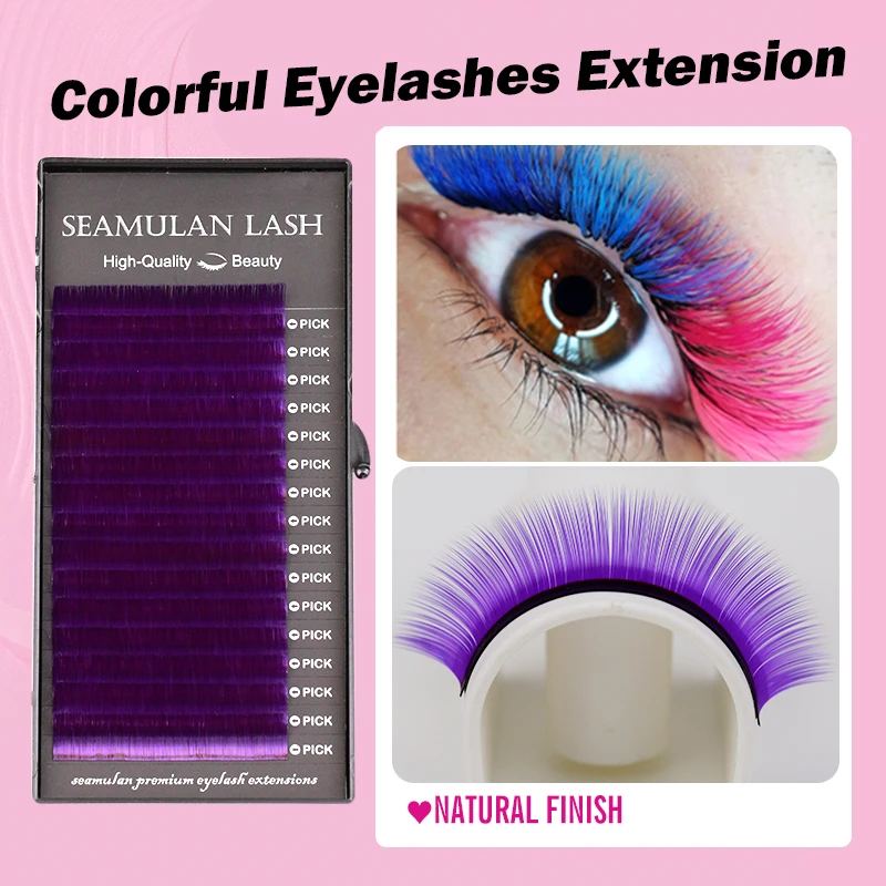 

Seamulan 16 Rows Colour Lash Extension Blue Pink White Yellow Flu Color Individual Lashes Silk Russian Volume Lashes Makeup