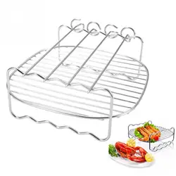 Air Fryer Rack Set Versatile Grilling Rack Double Layer Rack with Skewers Steaming Drain Oil Holder for Kitchen