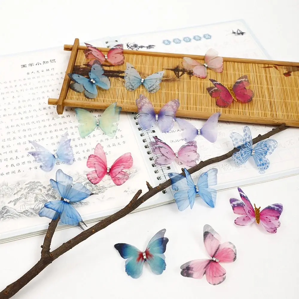 3D ткань из органзы, аппликации в виде бабочки, градиент цвета, имитация сетки ручной работы, нашивка в виде бабочки, двухслойная нашивка для шитья одежды