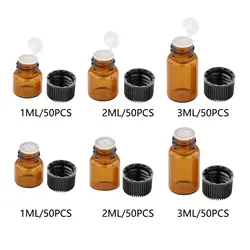 50x Amber Mini Glass Bottle Leakproof Amber Sample Vial for Essential Oil