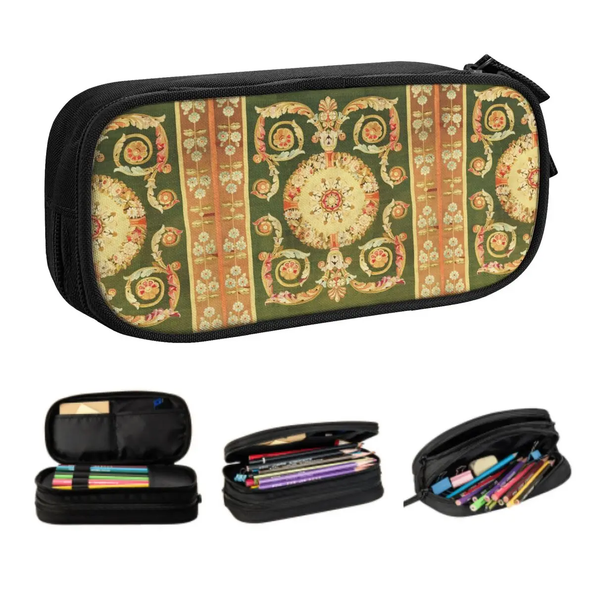 Customized Aubusson French Rug Pencil Case for Boys Gilrs Big Capacity Vintage Floral Carpet Pen Bag Box School Supplies