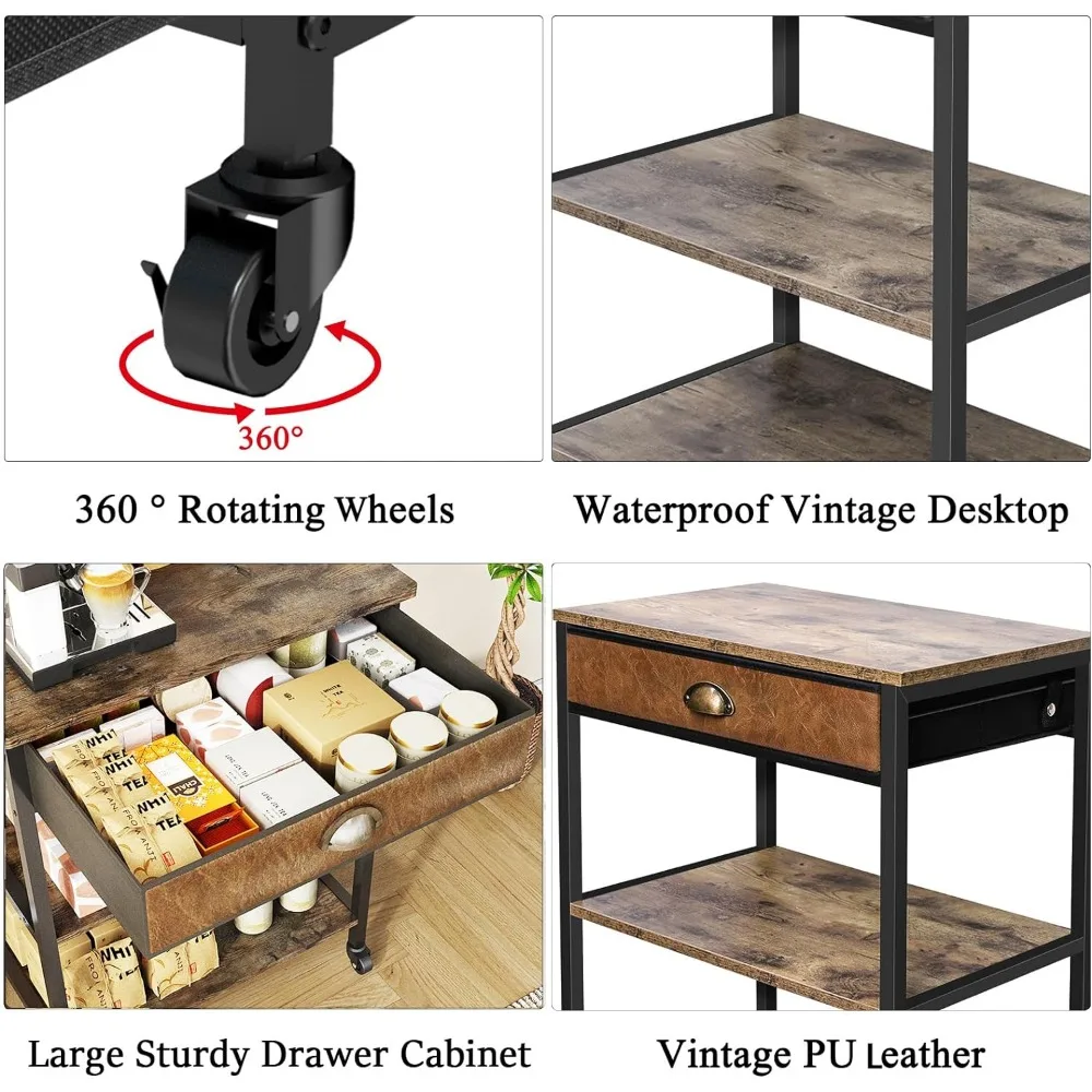 X-cosrack Coffee Bar Cabinet with Storage,3 Tier Coffee Bar Carts for The Home Buffets & Sideboards,Coffee Station Corner Table