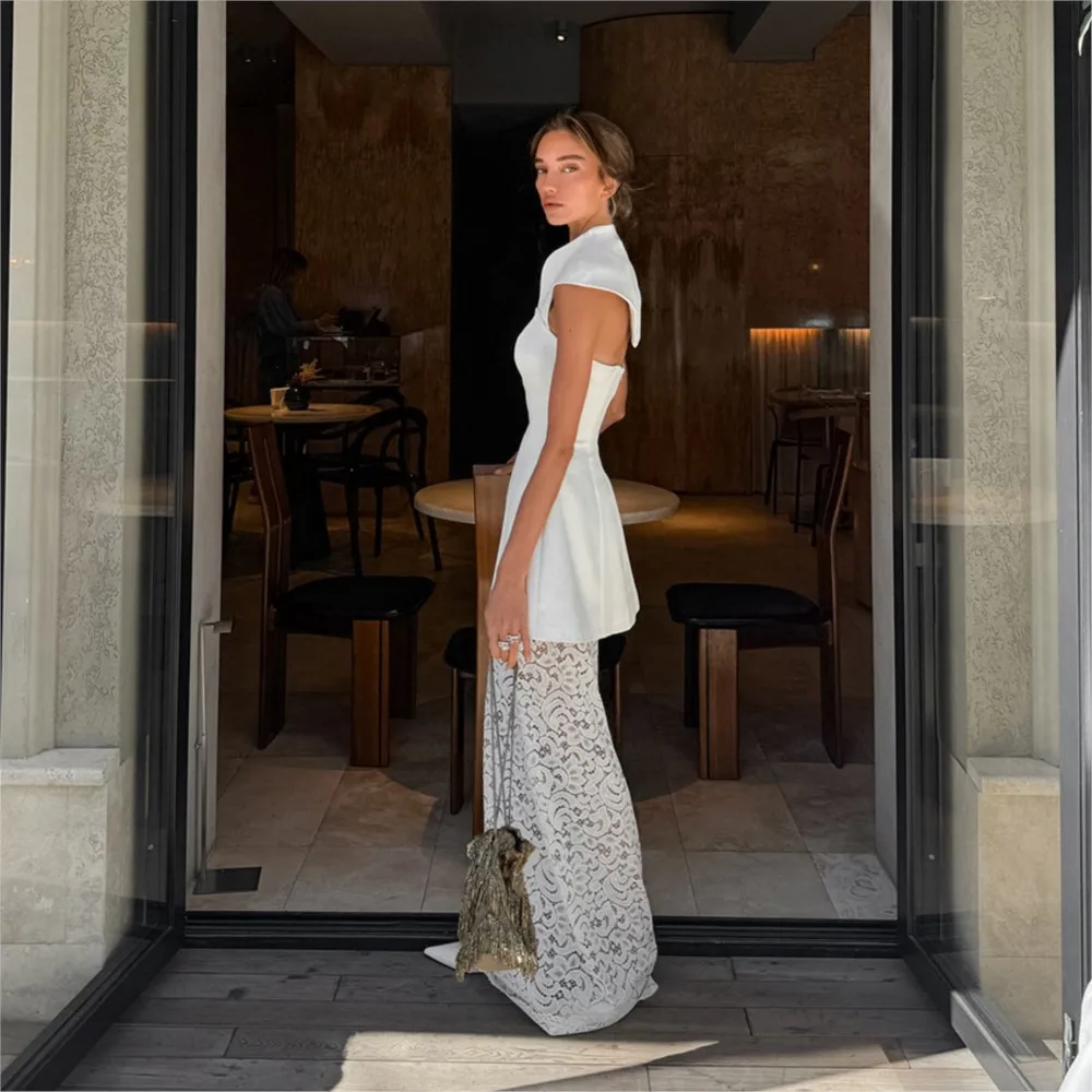 Elegant Lace Two-piece Set Irregular Tube Top Lace Skirt Suit Party Dance Workplace Nightclub Date Women's Dress 2-piece Outfit