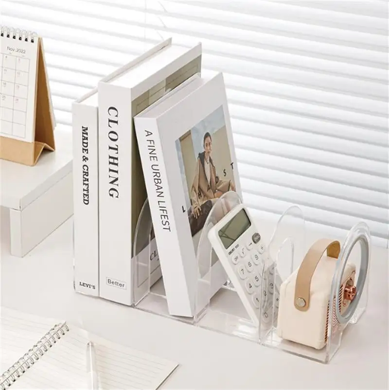 Desktop Bookshelf Clear  Acrylic Bookshelf Baffle Book Display Shelf Space-Saving Easy-To-Assemble Portable Adjustable Sturdy