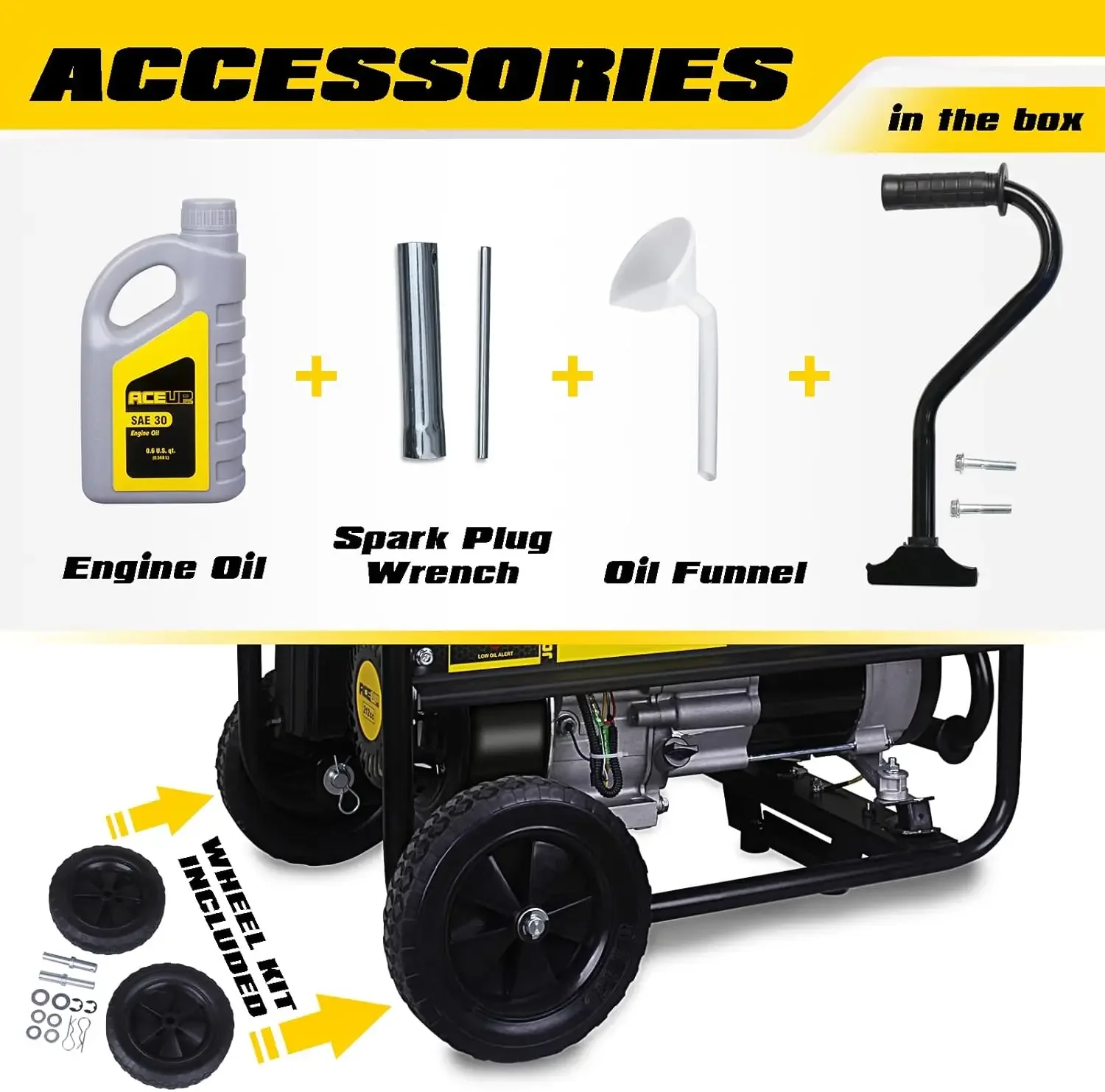 【XMSJ-限定在庫、今すぐ購入！】 4350ワット発電機、ガソリン駆動のポータブル発電機（ホイールキットとオイル付き）、家庭用、EPAおよびCARB認証