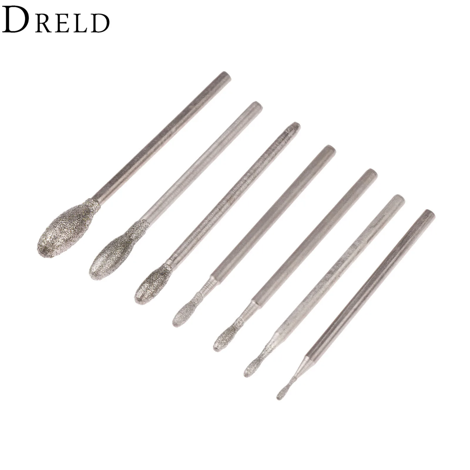DRELD 7 Chiếc Dremel Kèm Kim Cương Hình Bầu Dục Đầu Mài Burrs Bit 2.35Mm Vít Ngọc Đính Đá Đánh Bóng Dụng Cụ