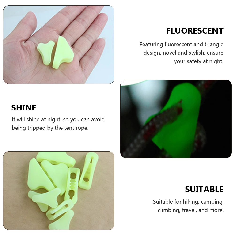

80pcs Fluorescent Tent Rope Buckles High Quality Plastic Night Safety Camping Hiking Accessories Triangle Wind Cord buckle