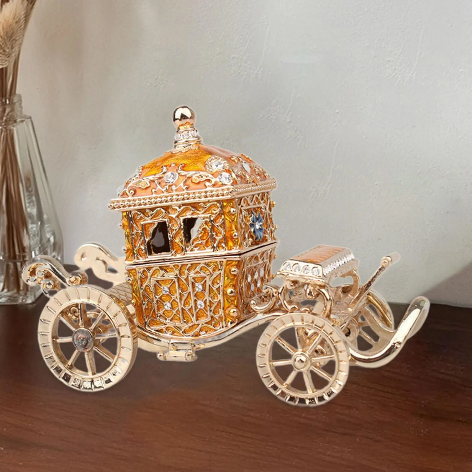 Enamelled Carriage-shaped Jewelry Box, Handmade Decorative Display Stand, Keepsake Box for Parties, Birthdays, Dresser