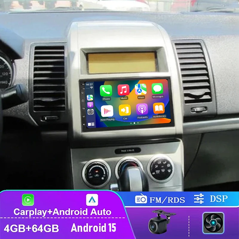 7 "4 + 64gb para nissan sentra 2007-2012 rádio do carro sem fio apple carplay android 15 sistema unidade principal automática gps navi