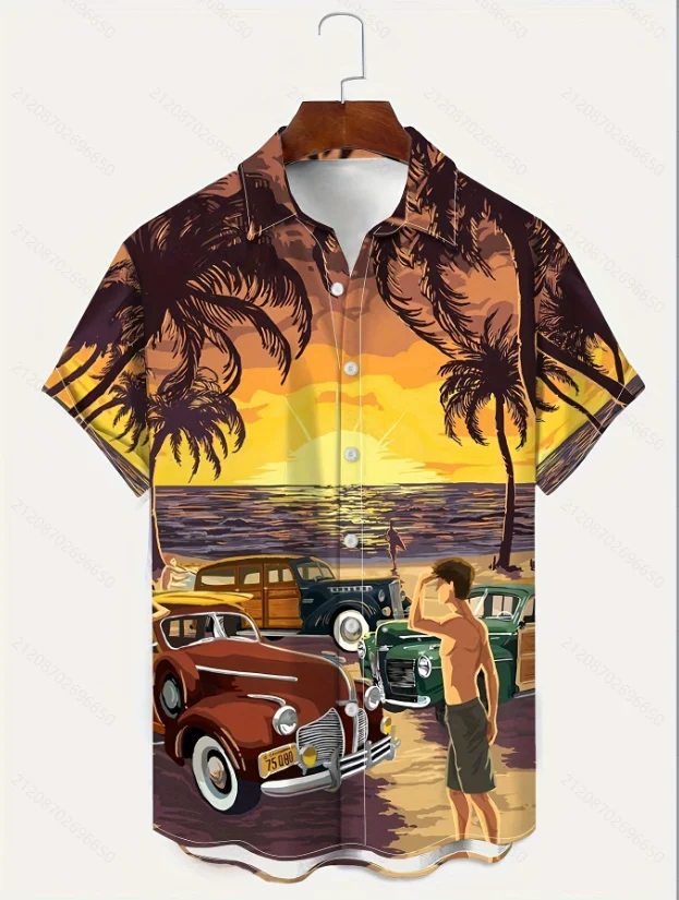 Summer New Men's Short sleeved Shirt Hawaiian Beach Style Coconut Tree and Numerous Styles S-5XL