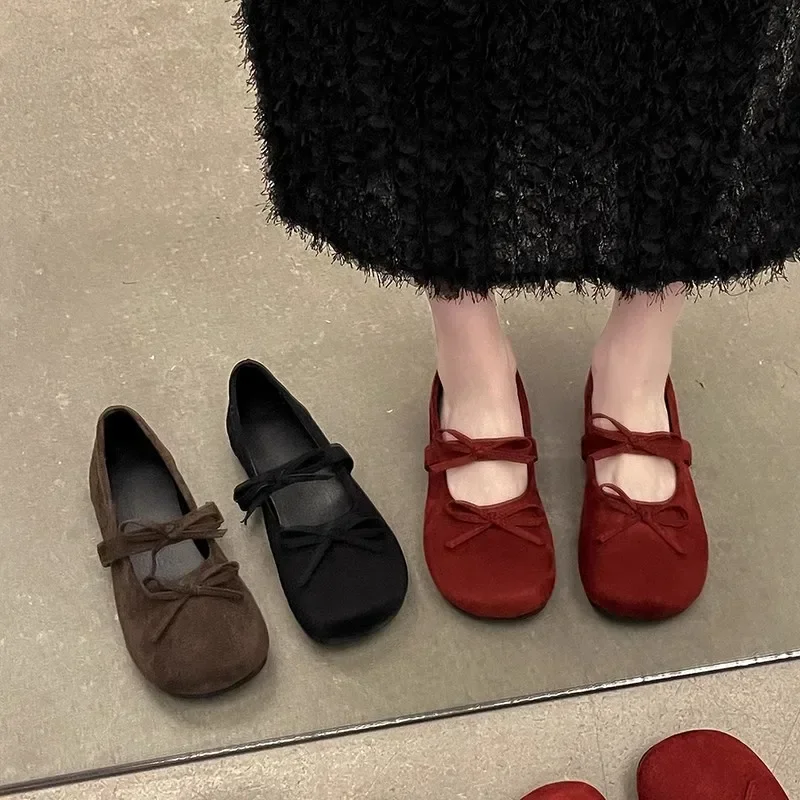 New Bow Red Mary Jane Shoes, Children's Fashion Matching Skirt, Flat Sole, Single Shoe Trend