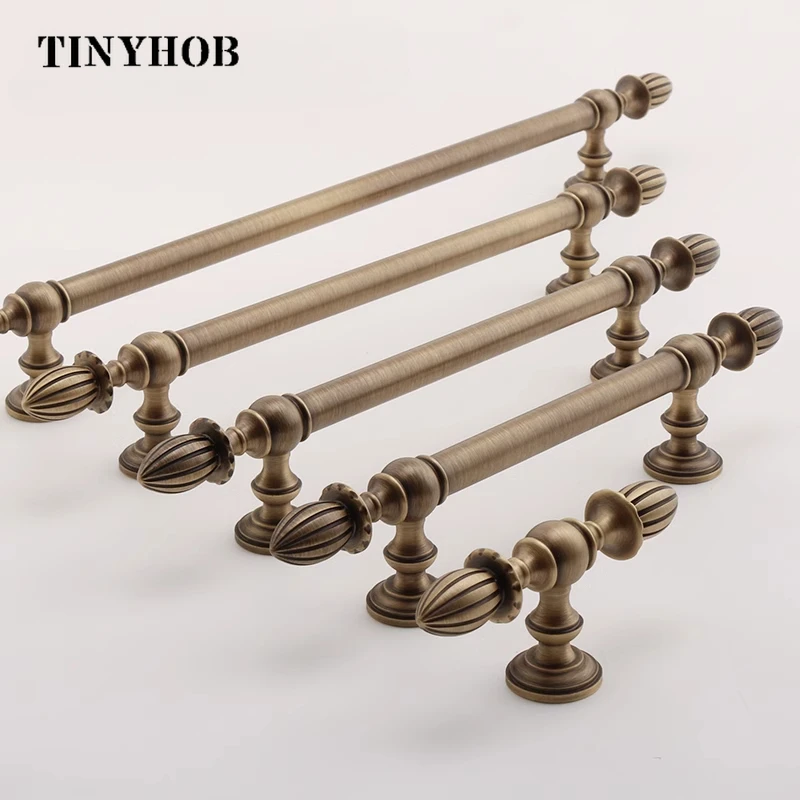 Tinyhob Solid Brass Lotus Shaped Cabinet Knobs Long T-bar Furniture Wardrobe Drawer Handles / Dresser Knobs Hardware 160MM