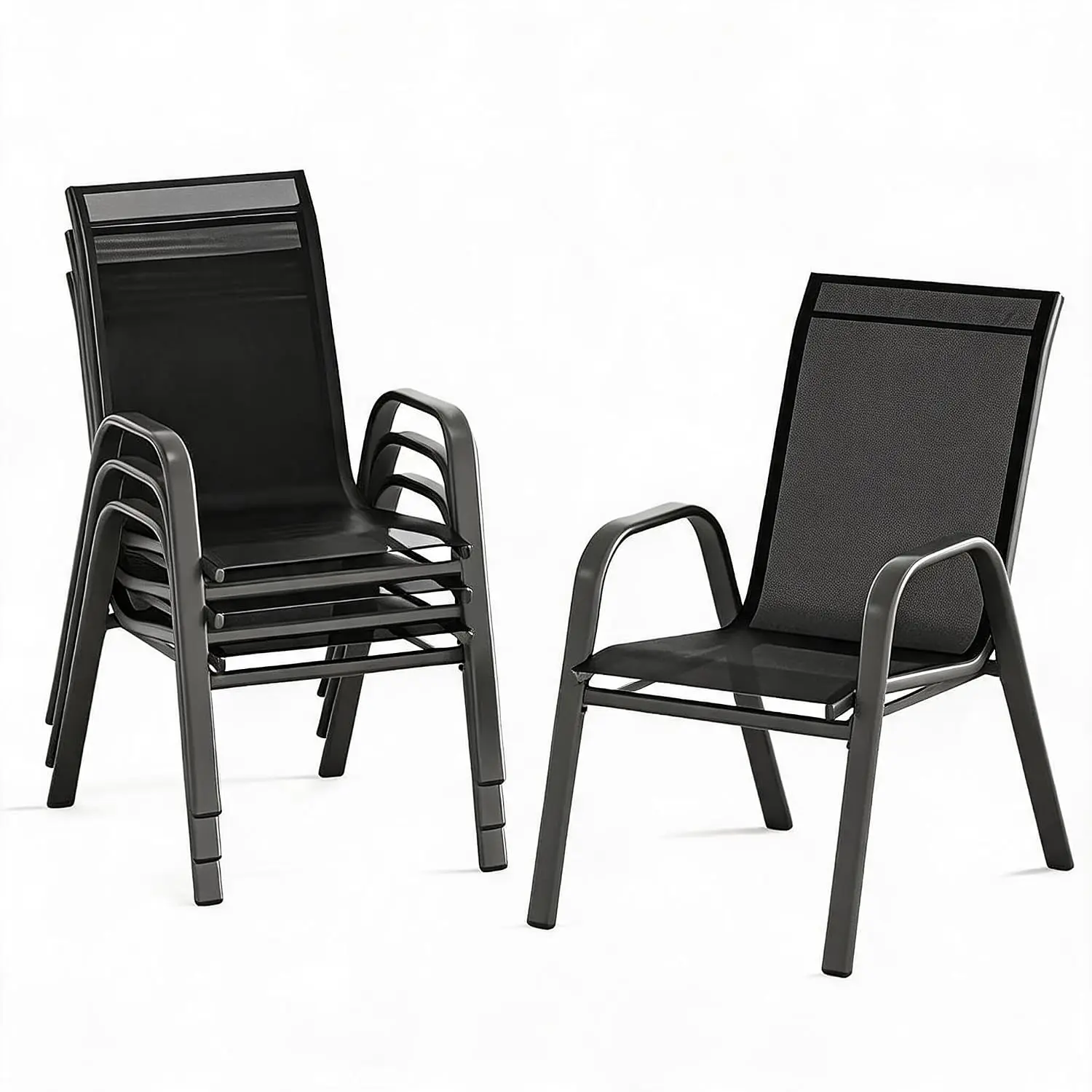 Set of 4 Stackable High-Back Patio Dining Chairs, Lightweight All-Weather Metal Frame with Armrests, Textilene Fabric Outdoor