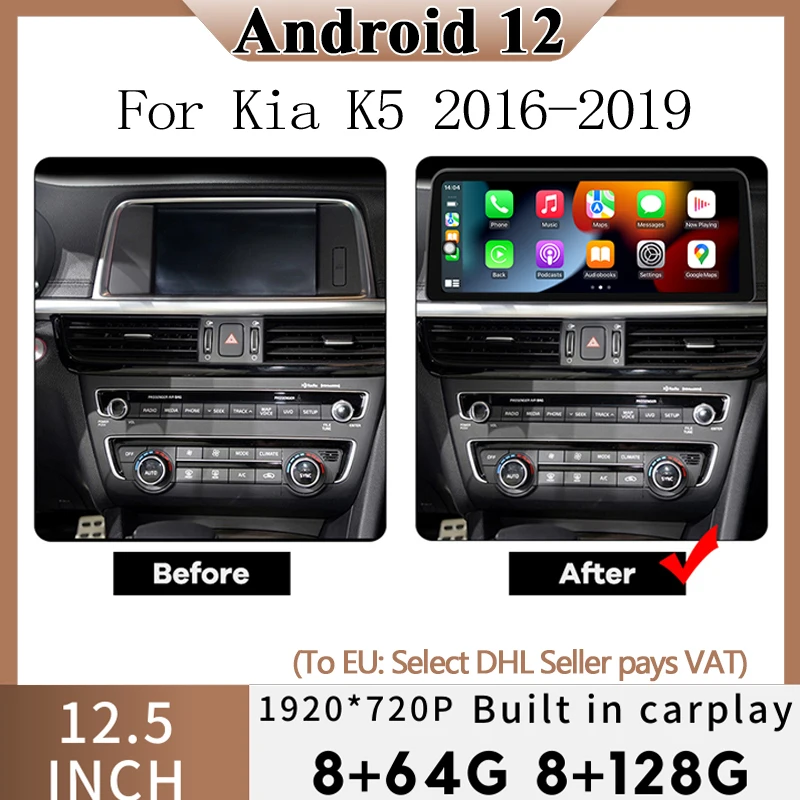 

Android 12 GPS Navigation Multimedia Radio Video Player Carplay DVD For Kia K5 Optima 2016-2019 Big Touch Sceen Head Unit