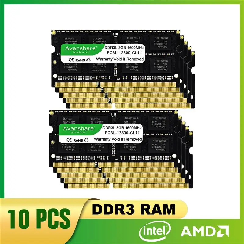 Top 10Pcs Laptop Memory RAM DDR3 DDR3L 8GB 4GB 1600MHz 1333MHz SODIMM 1.35V 1.5V PC3/PC3L-12800S PC3-10600S Non-ECC