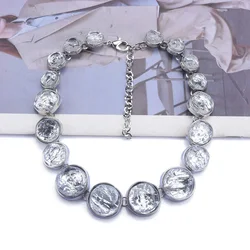 2026 New Round Metal Alloy Large Collar Choker Necklace Women Indian Ethnic Acrylic Resin Geometric Statement Necklace Jewelry