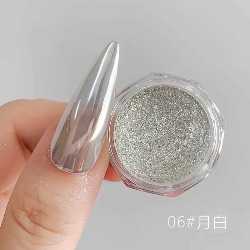 Poudre à ongles Aurora nickel é clair de lune, effet miroir super brillant, paillettes fines, pigments chromés, poussière de frottement pour manucure