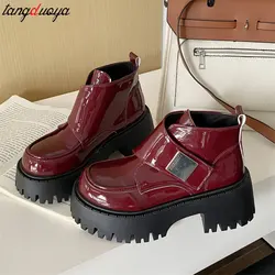 2024 Winter New Thick Heel Ankle Boots Women's Fashion Red Wedges Casual Boots Women Brand 7CM Heels Waterproof PU Leather Boots