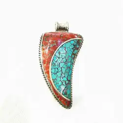 Nepal Hand Vintage Pendants Copper Inlaid Colorful Stone Big Dao Pendant TBP068