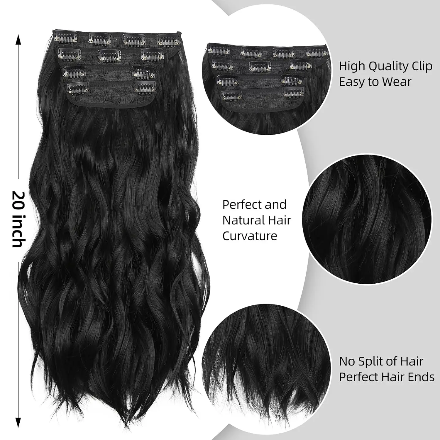 Clip in Long Wavy Hair Extension 4PCS Thick Flaxen Gold/Black Hairpieces Double Weft 22 Inch Synthetic Hair Extension for Women view 3