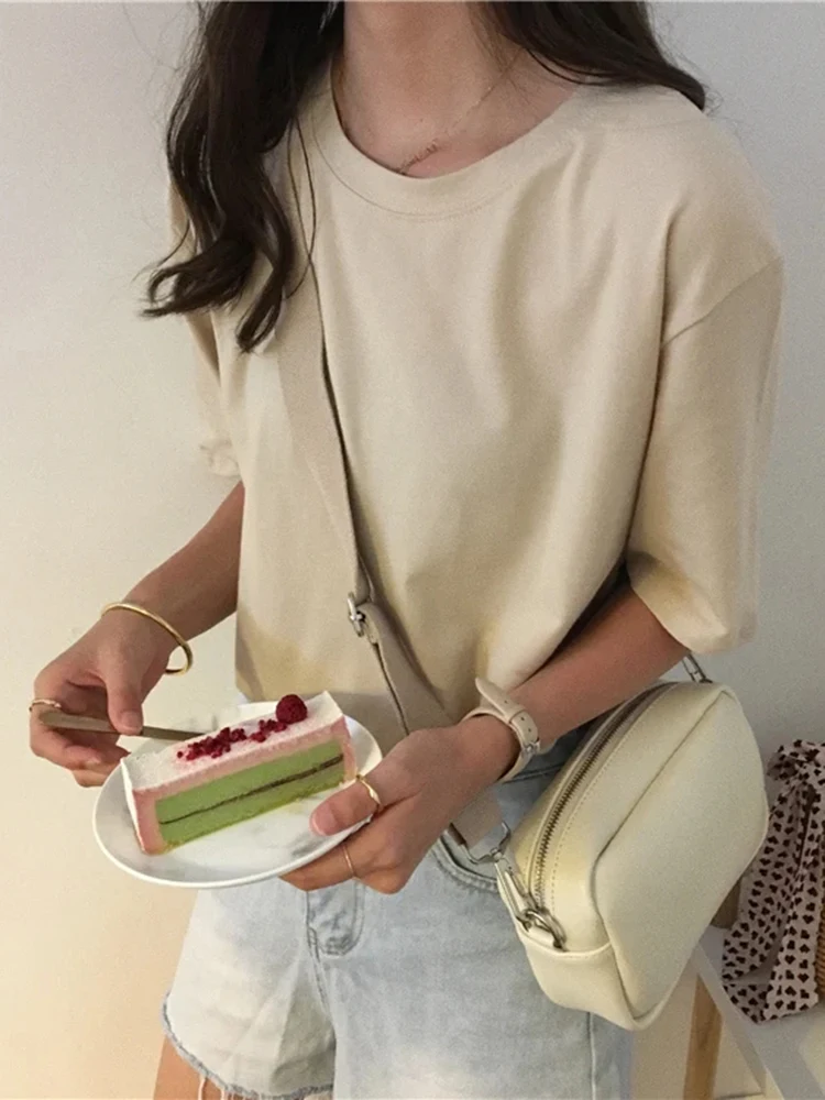 

Tee Shirt Solid Color Basic T Shirt Women Casual O-neck Harajuku Summer Top Korean Hipster White Tshirt S-XL