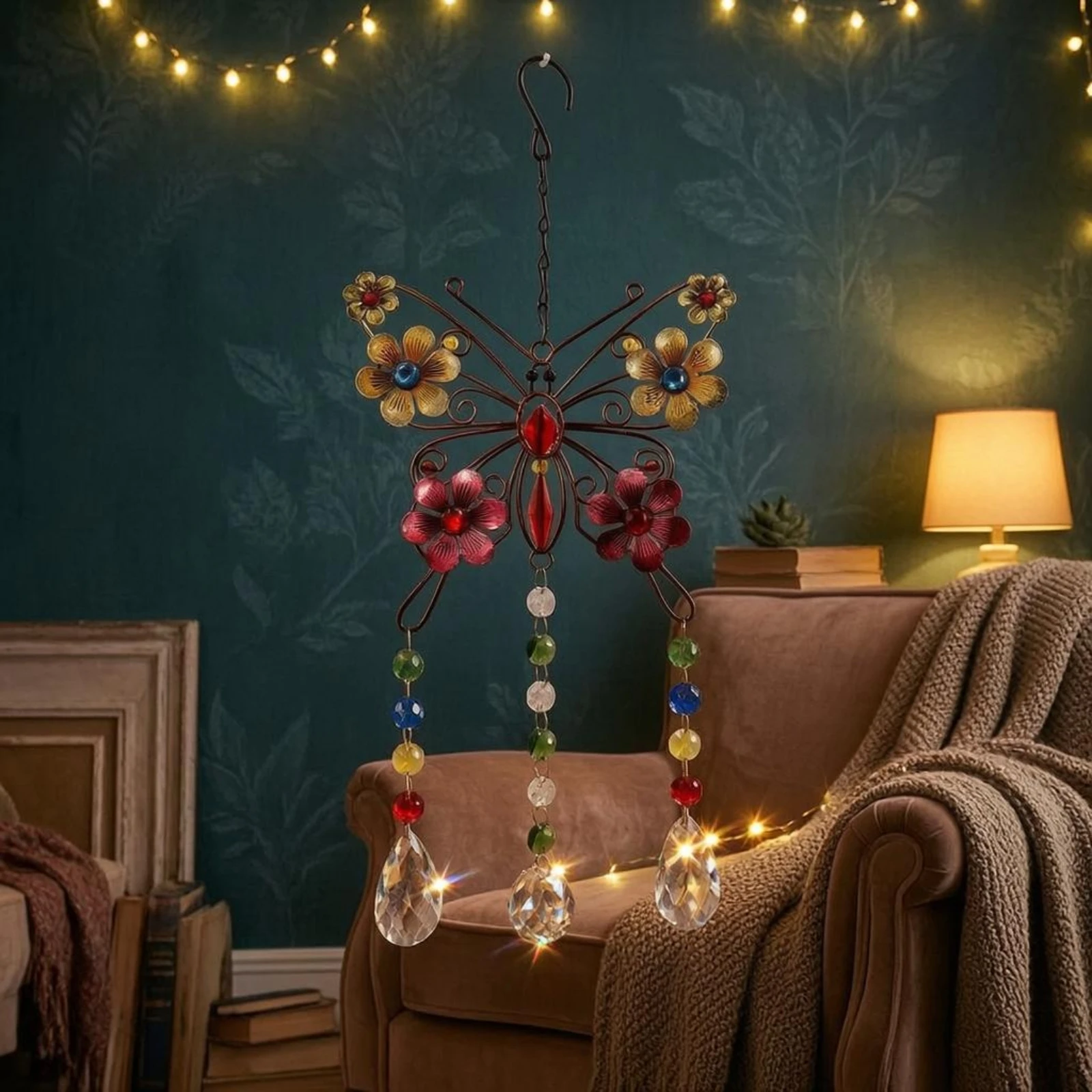 

Crystal Butterfly Suncatcher Iron Wire Frame Butterfly Sun Catcher Rainbow Creator Ornament Light-Catching Indoor Outdoor Use