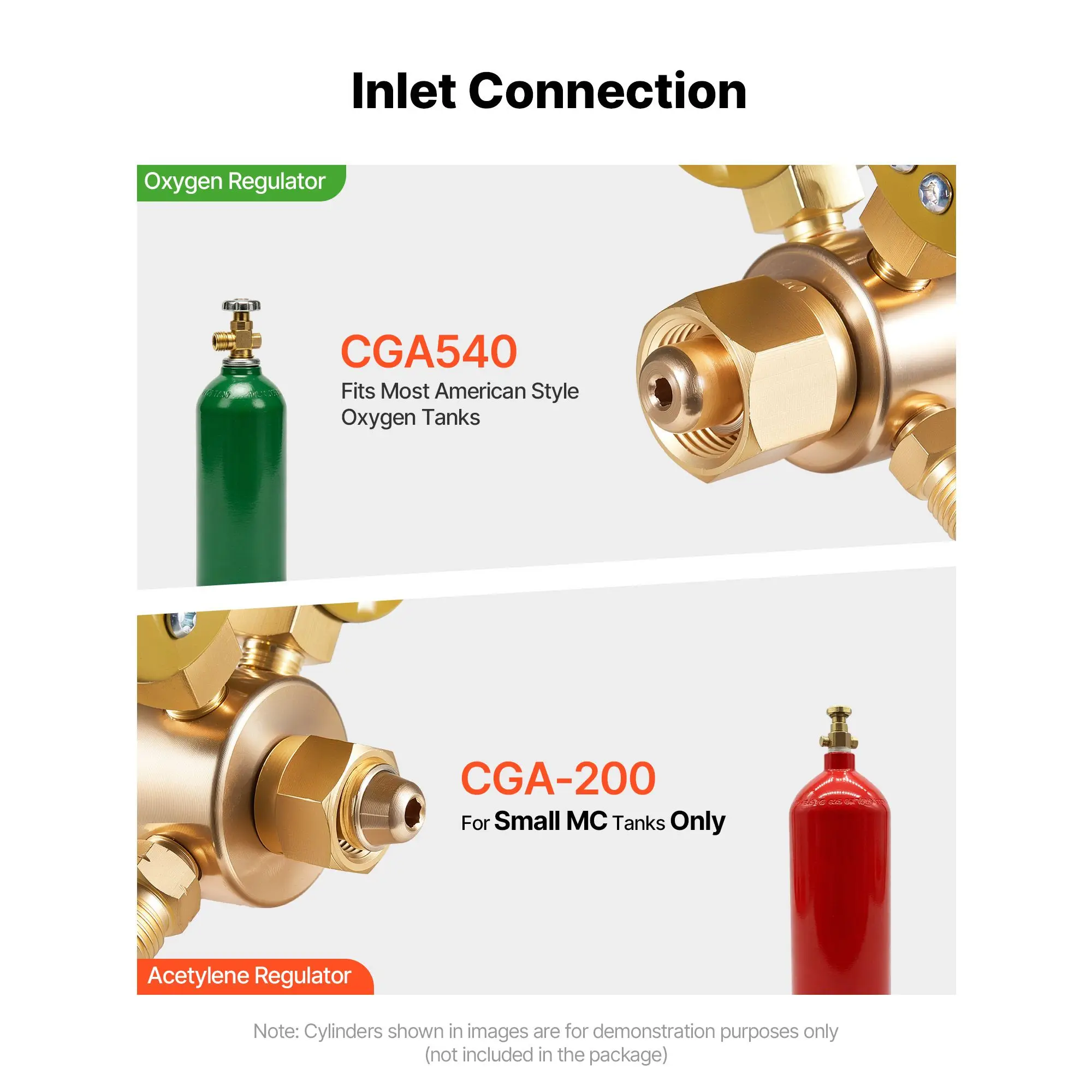 Oxygen Acetylene Regulator Set, Oxy-Acetylene Regulators, 0-4000PSI and 0-400PSI Welding Gas Gauges with CGA-540/CGA-200 Inlet Connection & 9/16