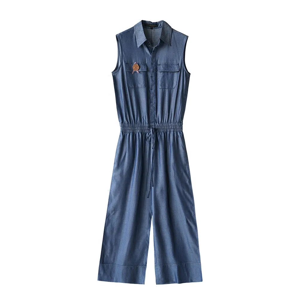 Modny kombinezon jeansowy z szerokimi nogawkami z jedwabiu z Doliny Dyni, wyszczuplający, casualowy, letni, nowy model 2024, wygodny do dojazdów do pracy, długie spodnie.