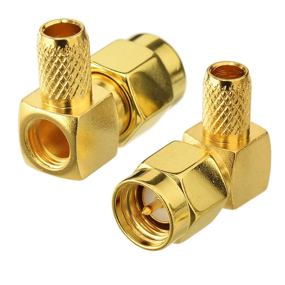 5pcs/lot SMA Male Connector 90 Degree Right Angle Crimp for RG58 LMR195 RG142 RG400 Cable 50ohm RF Adapter Coaxial New Brass