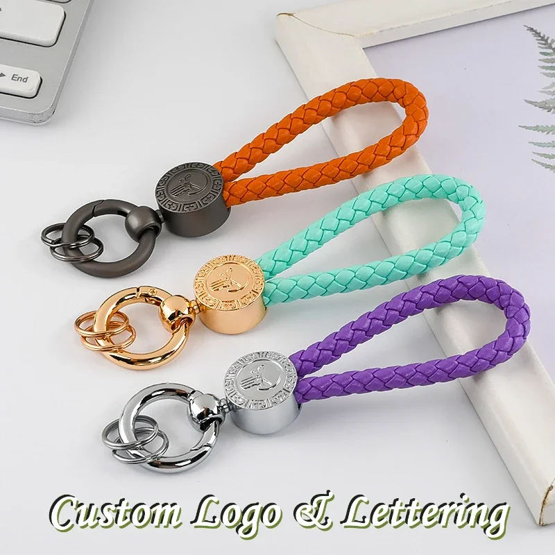 

Custom LOGO Braided Rope Key Chain PU Leather Accessories Wholesale Metal Keychain Pendant Gift Wholesale Keyring