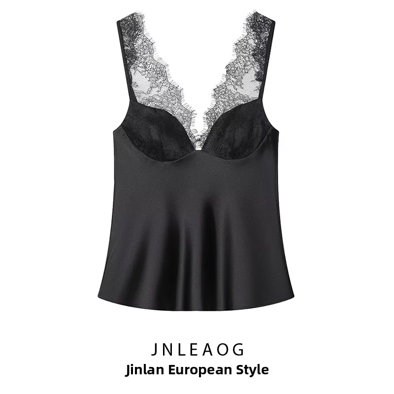 

Модный женский топ JNLEAOG из кружевного шелкового атласа, осенняя новинка, универсальная верхняя одежда из полиэфирного волокна