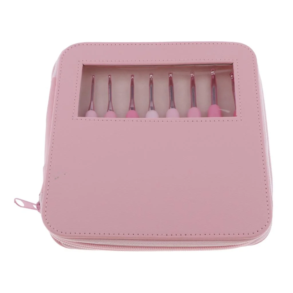 9pcs/set Handle Pink Crochet Hook Set Aluminum 1.0-10mm Knitting Needles Weave Craft Yarn Crochet Medium Roving Sewing Tools kit