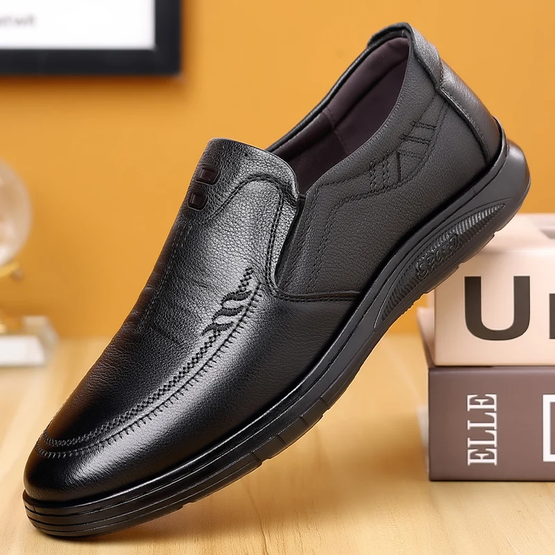 Leather Platform Oxfords Slip On Thick Tottom Male Derby Shoes Casual Loafers Mens Square Toe Formal Dress Shoes Men Big Size