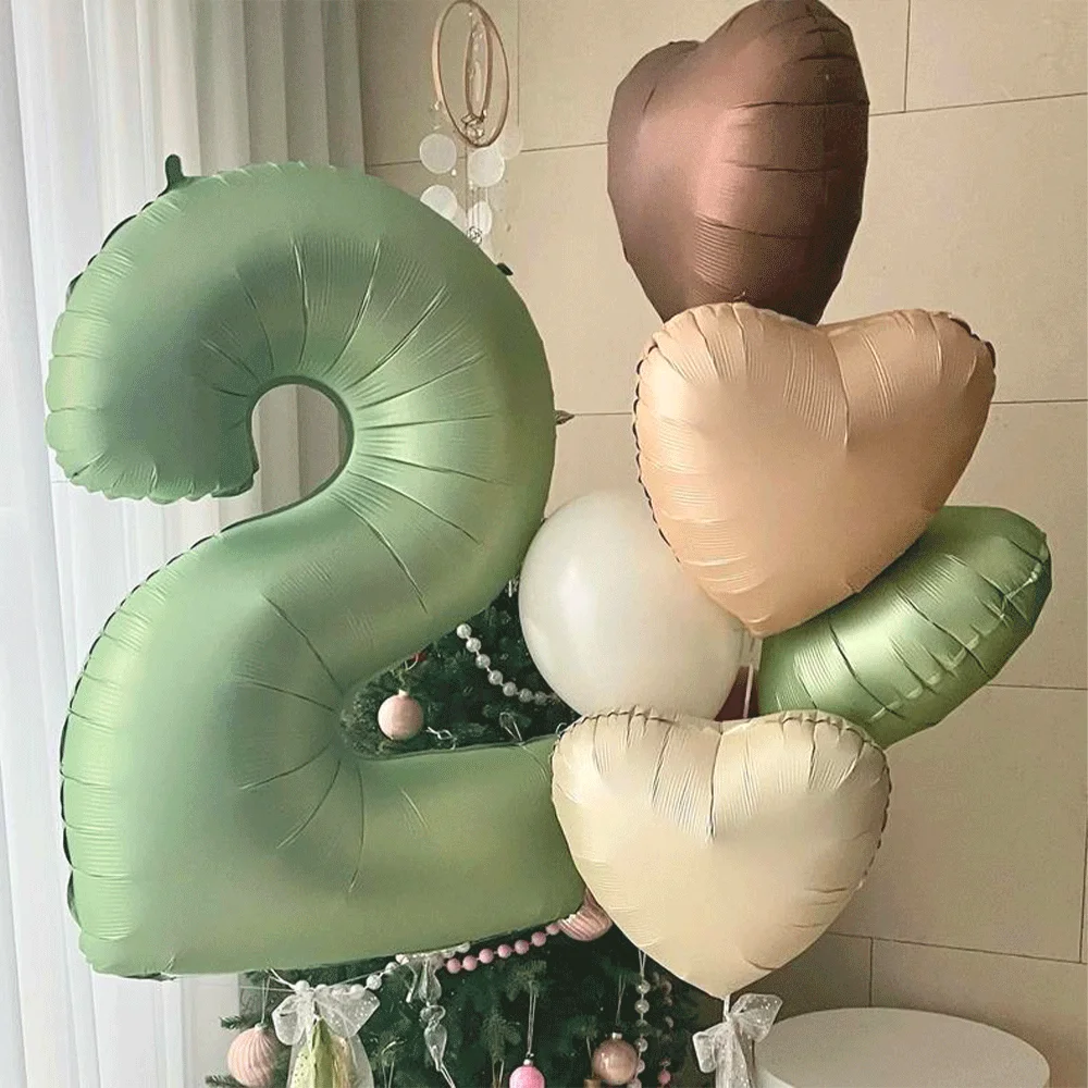 1 Zestaw 40-calowych kremowo-zielonych balonów foliowych z numerami 1-9 i 18-calowych kolorowych balonów w kształcie serca dla dzieci, dorosłych, dziewcząt, dekoracja na przyjęcie urodzinowe.